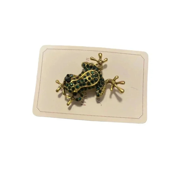 FROG BROOCH WITH GREEN SPARKER WITH GOLD PLATED - Picture 2 of 3